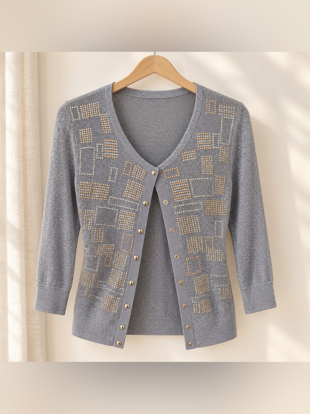 White House Black Market Silver Metallic Embellished Cardigan Small